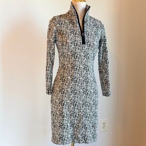 J. McLaughlin Elegant Black and White Patterned Dress XS